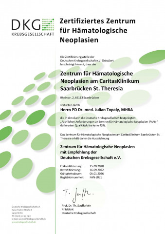 Zertifikat Zentrum für Hämatologische Neoplasien