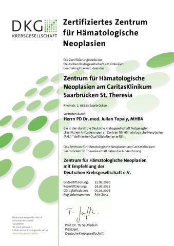 Zertifikat Zentrum für Hämatologische Neoplasien