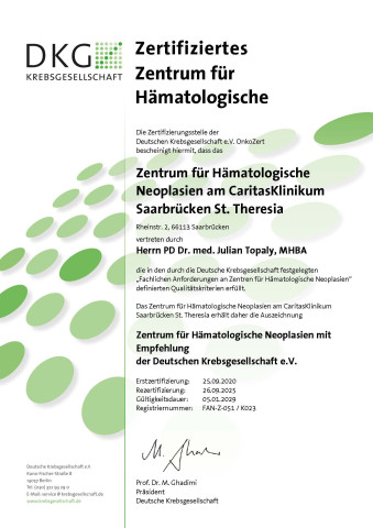 Zertifikat Zentrum für Hämatologische Neoplasien