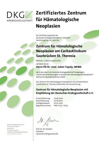 Zertifikat Zentrum für Hämatologische Neoplasien