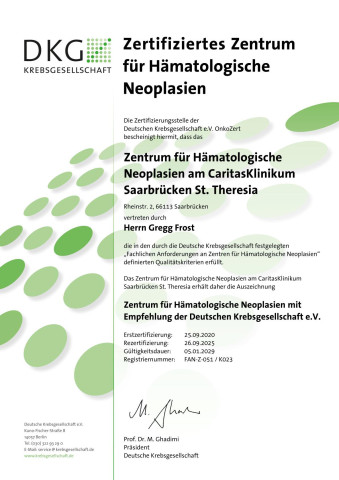 Zertifikat Zentrum für Hämatologische Neoplasien