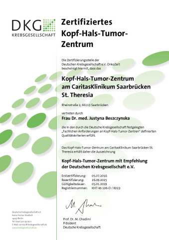 Zertifikat Kopf-Hals-Tumor-Zentrum