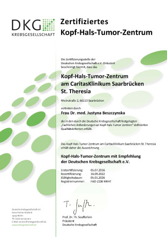 Zertifikat Kopf-Hals-Tumor-Zentrum