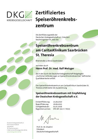 Zertifikat Speiseröhrenkrebszentrum